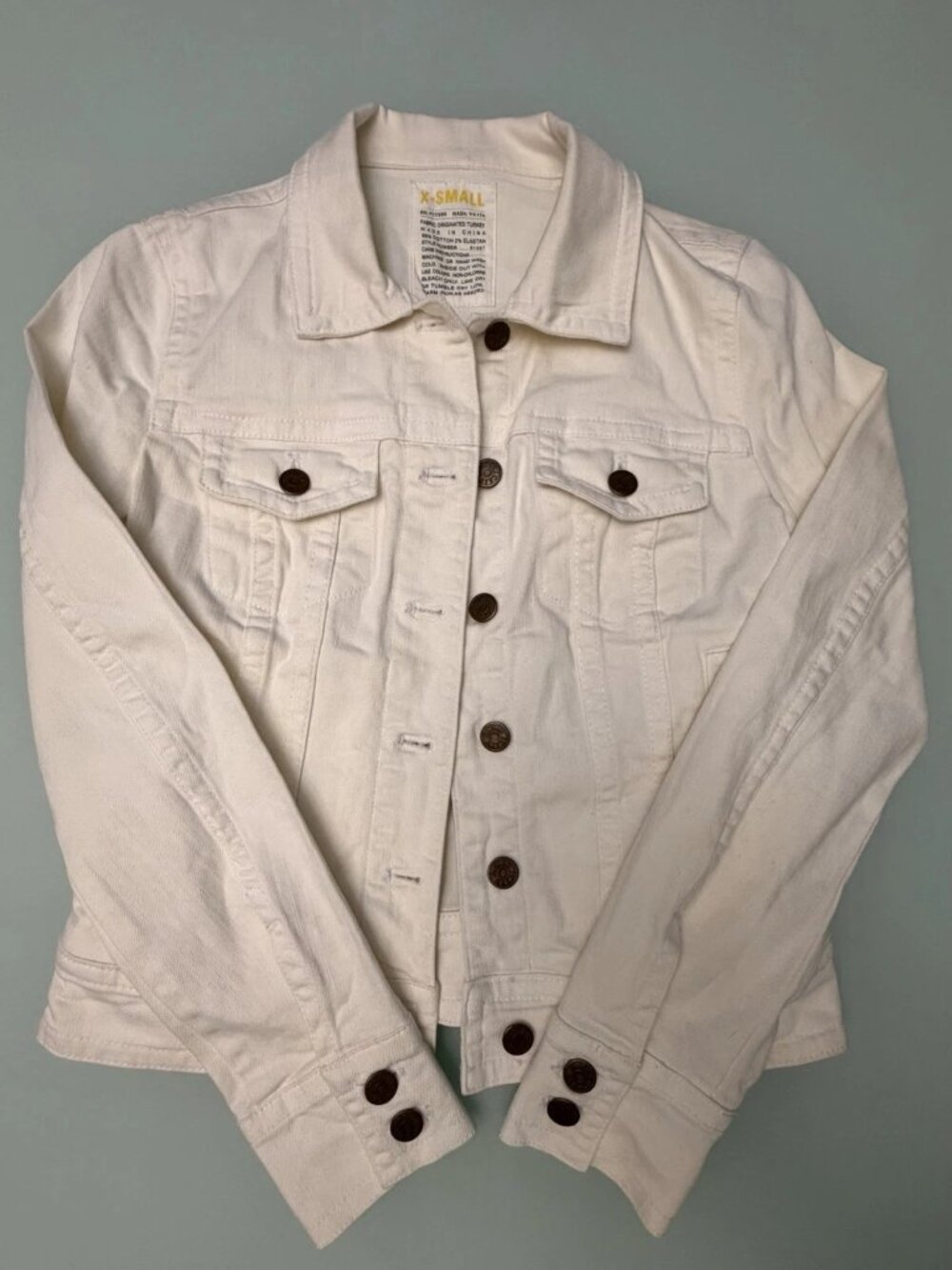 J Crew Denim Jacket Women XS Classic White Distressed Cropped Trucker Preppy